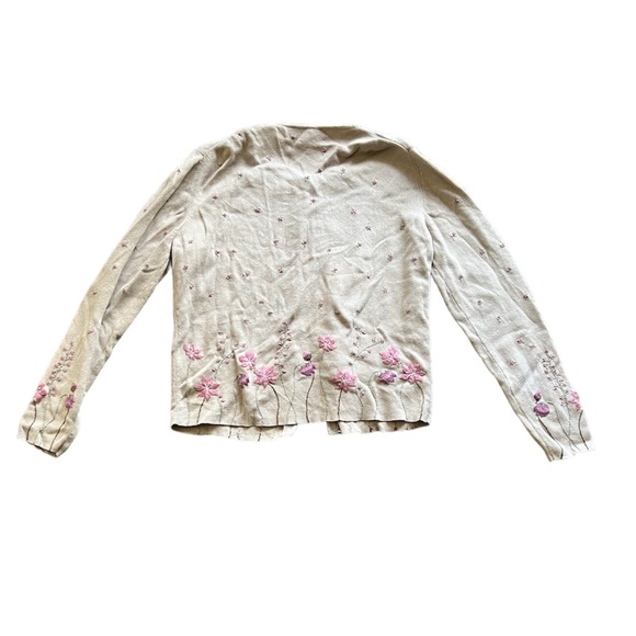 Classiques Entier Cardigan Floral Embroidered with Shell Buttons - Picture 2 of 3